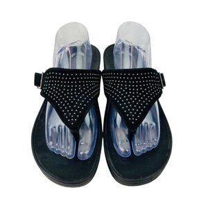 *Vionic Capitola Sandals Womens 11 Black Fabric Platform Studded Comfort Thong